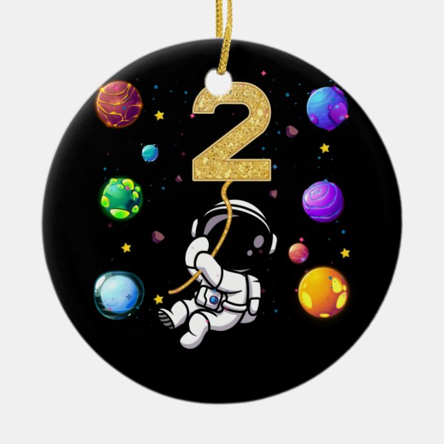 Space 2 Years Old 2th Birthday Planets Astronaut Ceramic Ornament (Front)
