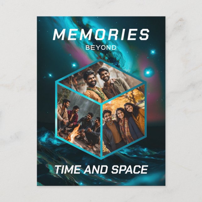 Space 3D Photo Cube Images Collage Postcard (Front)