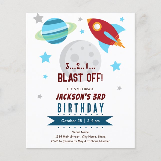 Space 3rd Birthday Budget (Front)