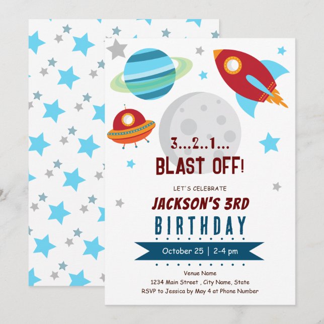 Space 3rd Birthday  Invitation (Front/Back)
