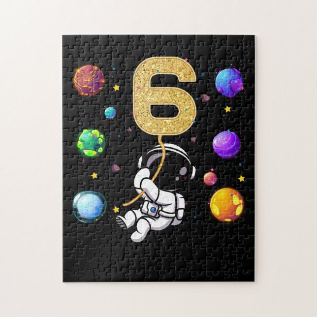 Space 6 Years Old 6th Birthday Planets Astronaut Jigsaw Puzzle (Vertical)