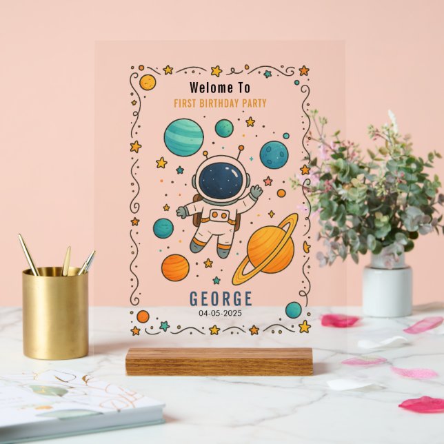 Space Adventure 1st Birthday | Outer Space Acrylic Sign (Wedding)