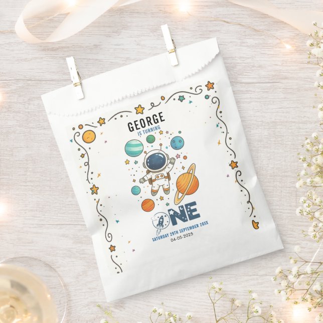 Space Adventure 1st Birthday | Outer Space Party Favour Bag (Clipped)
