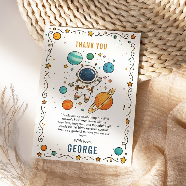 Space Adventure 1st Birthday | Outer Space Thank You Card (Creator Uploaded)
