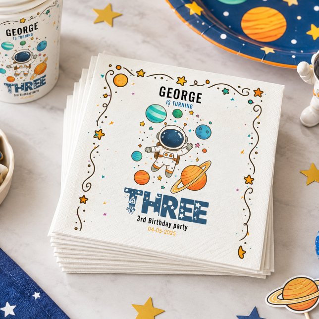 Space Adventure 3rd Birthday | Outer Space Party Napkin (Space Adventure 3rd Birthday | Outer Space Party Napkins)