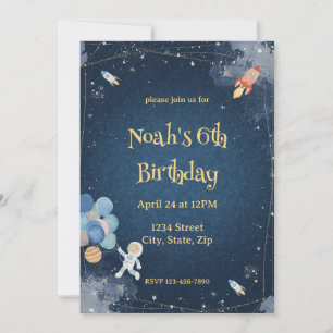  Space Adventure Birthday Invitation   Watercolor