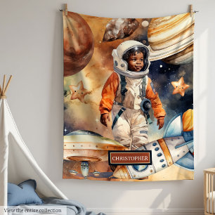 Space Adventure Blanket Cute Black Boys Gift Idea