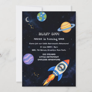Space Adventure First Birthday Invitation