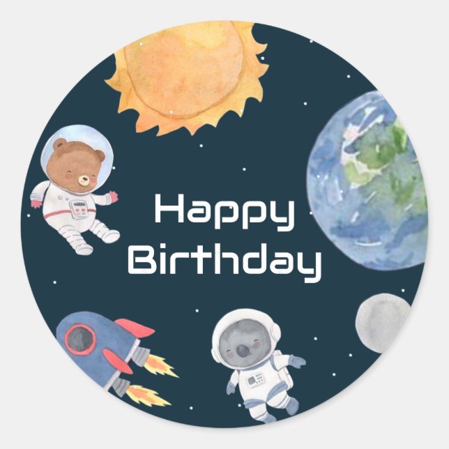 Space Adventure: Planets and Animals Astronauts Classic Round Sticker (Front)