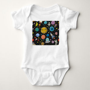 Space adventure: planets, rockets pattern. baby bodysuit