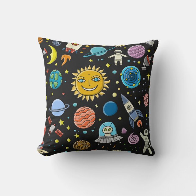Space adventure: planets, rockets pattern. throw pillow (Front)