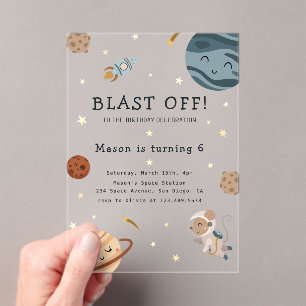 Space Adventure Playful Kids Birthday Party Acrylic Invitations