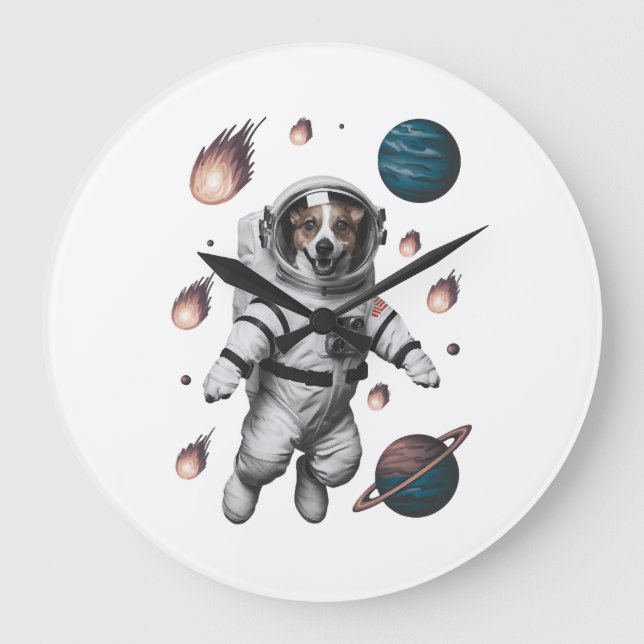 Space Adventure With A Dog Astronaut Large Clock (Front)