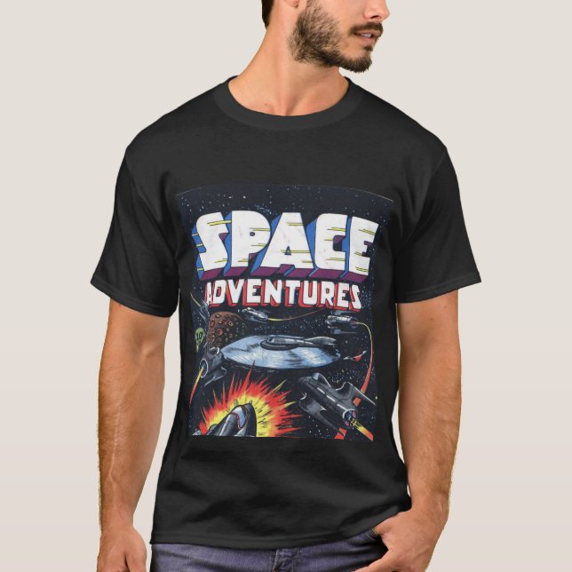 Space Adventures Comic Book Imprimer T-shirt (Devant)