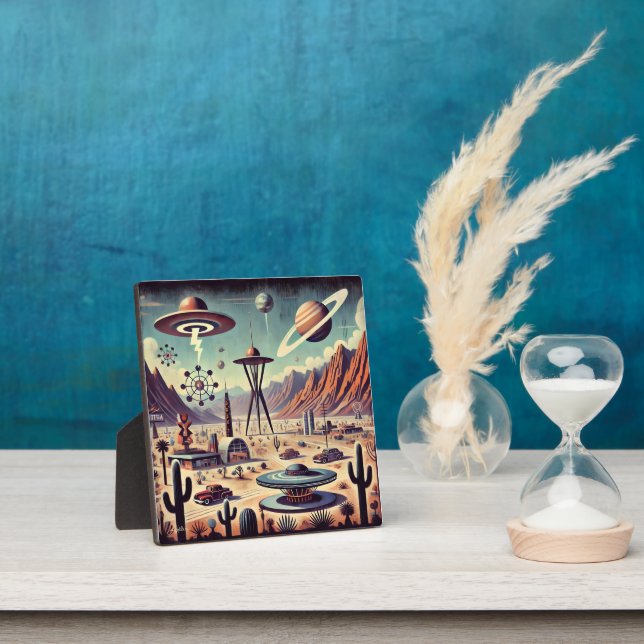 Space Age Alien Desert Invasion Fantasy Art Plaque (Insitu)