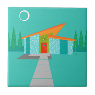 Space Age Cartoon House Ceramic Tile