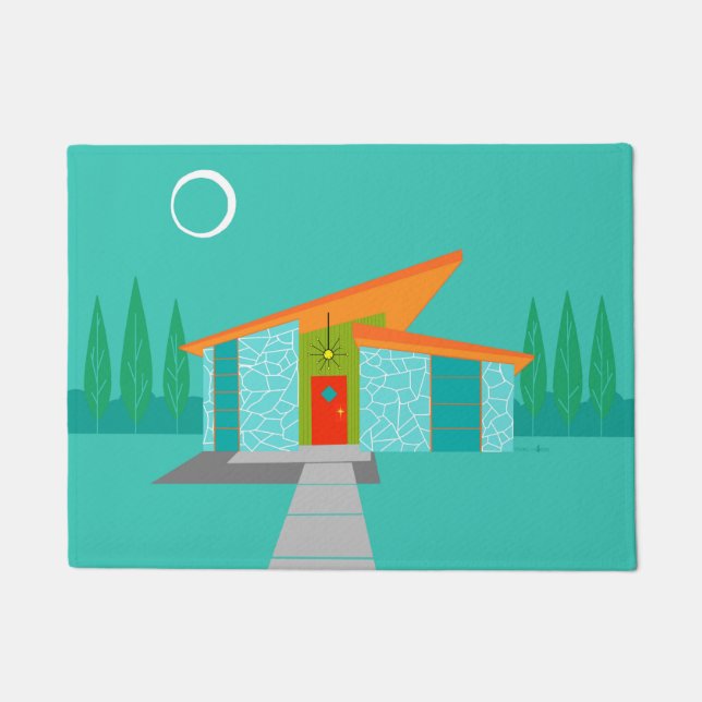 Space Age Cartoon House Door Mat (Front)