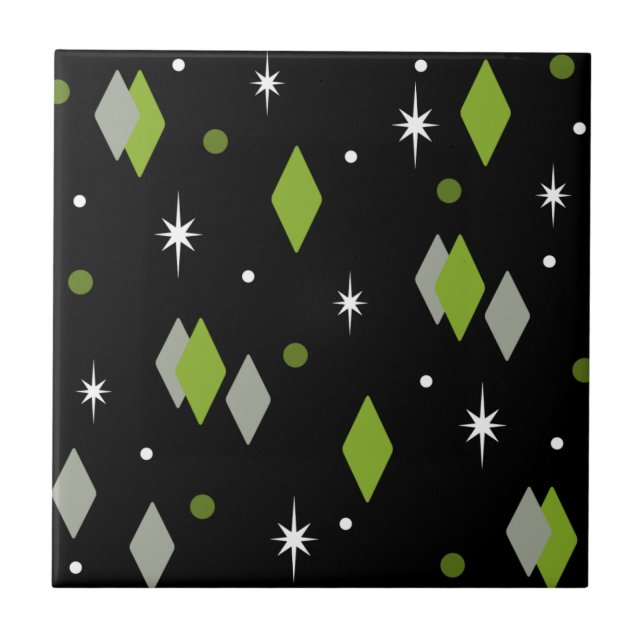Space Age Diamonds Chartreuse Black Tile (Front)