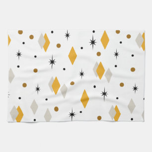 Space Age Diamonds Orange White Kitchen Towel