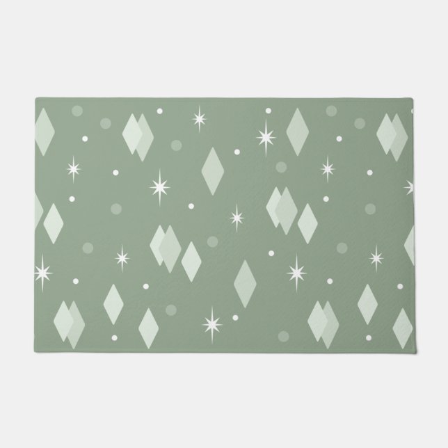 Space Age Diamonds Sage Green Doormat (Front)