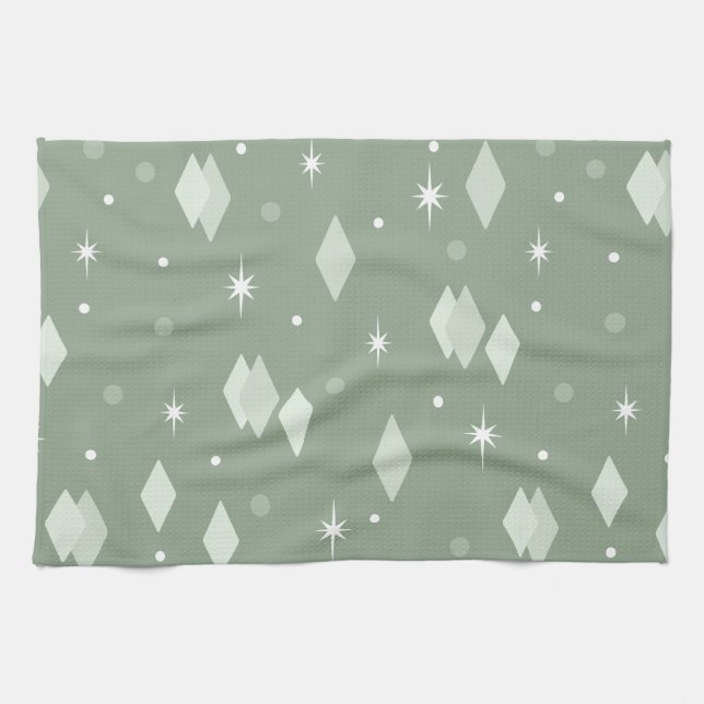 Space Age Diamonds Sage Green Kitchen Towel (Horizontal)