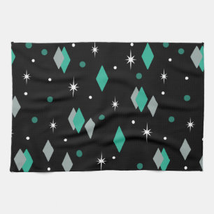 Space Age Diamonds Turquoise Black Kitchen Towel