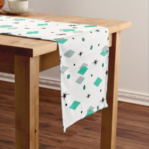 Space Age Diamonds Turquoise White Short Table Runner