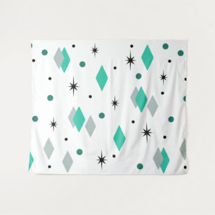 Space Age Diamonds Turquoise White Tapestry