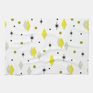 Space Age Diamonds Yellow Gray White Kitchen Towel