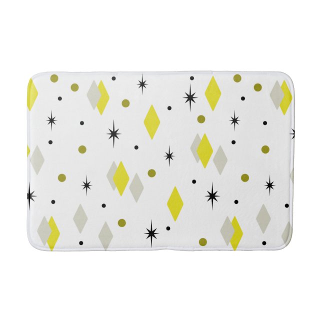 Space Age Diamonds Yellow Grey White Bath Mat (Front)