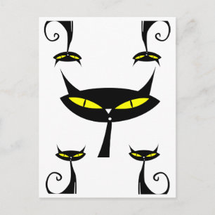 Space Age Eames Era Mid Century Modern Atomic Cat  Postcard