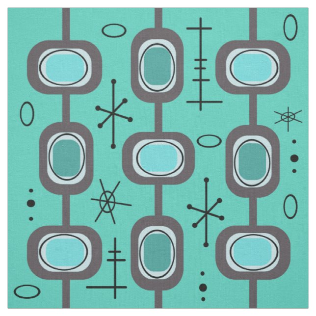 Space Age Geometric Art Aquamarine Fabric (Swatch)