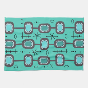 Space Age Geometric Art Aquamarine Kitchen Towel