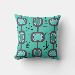 Space Age Geometric Art Aquamarine Throw Pillow