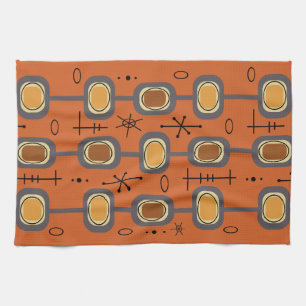 Space Age Geometric Art Burnt Orange Kitchen Towel