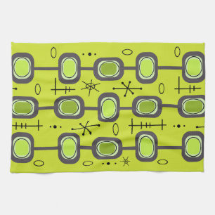 Space Age Geometric Art Chartreuse Green Kitchen Towel