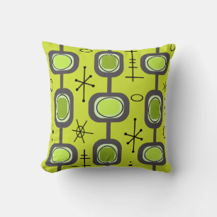 Space Age Geometric Art Chartreuse Green Throw Pillow