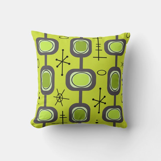 Space Age Geometric Art Chartreuse Green Throw Pillow (Front)