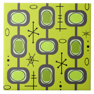 Space Age Geometric Art Chartreuse Green Tile