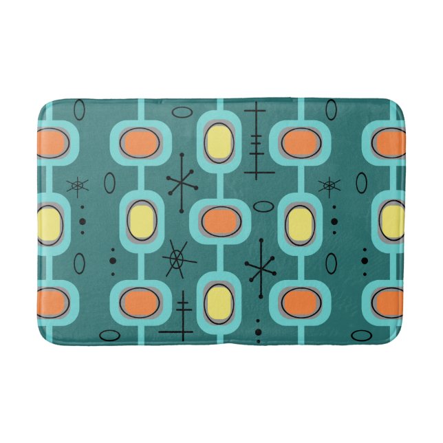 Space Age Geometric Art Teal Bath Mat (Front)
