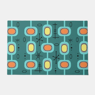 Space Age Geometric Art Teal Doormat