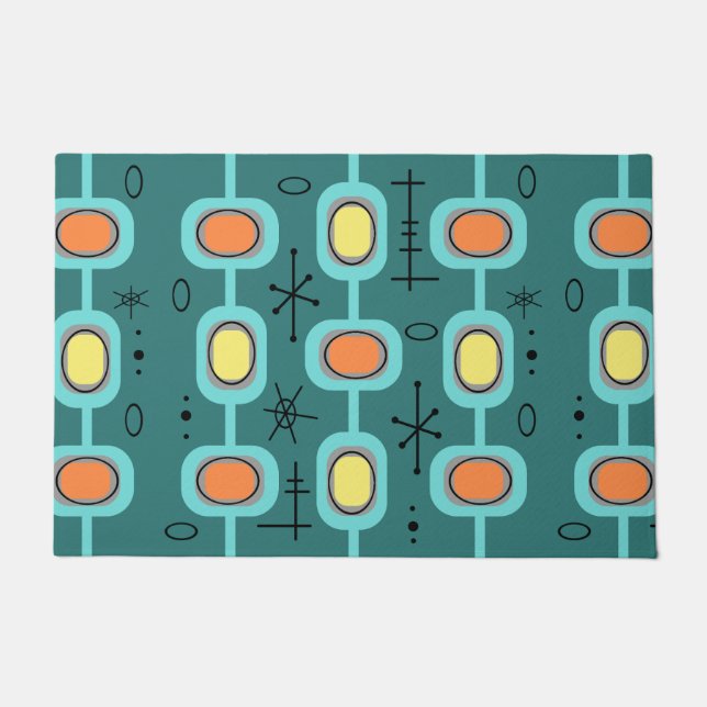 Space Age Geometric Art Teal Doormat (Front)