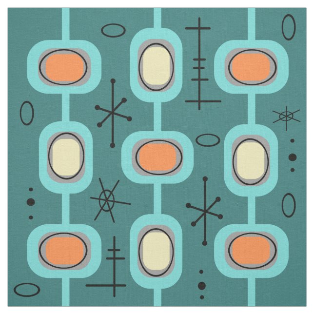 Space Age Geometric Art Teal Fabric (Swatch)