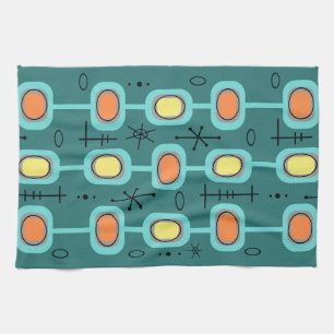 Space Age Geometric Art Teal Kitchen Towel