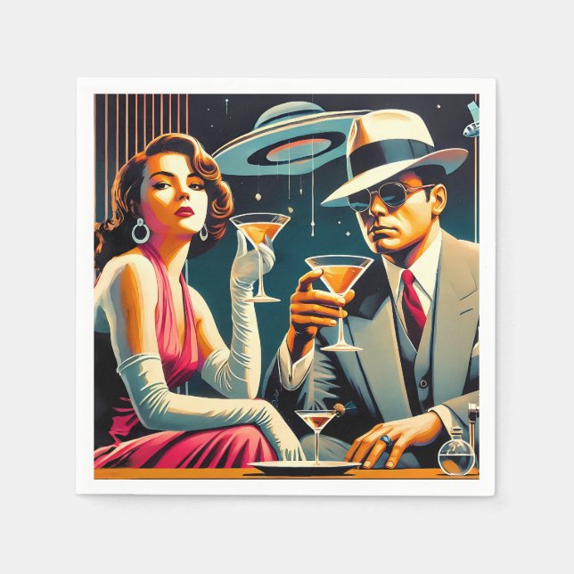 Space Age Las Vegas Gangster Martini Party Napkin (Front)