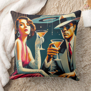 Space Age Las Vegas Gangster Martini Party Throw Pillow