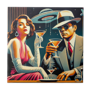 Space Age Las Vegas Gangster Martini Party Tile