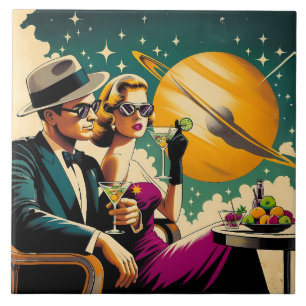 Space Age Las Vegas Martini Gangster Party Tile