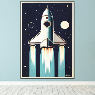 Space Age Retro 50s Rocket Ship Canvas Print