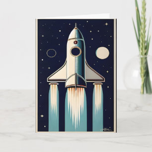 Space Age Retro 50s Rocket Ship Card